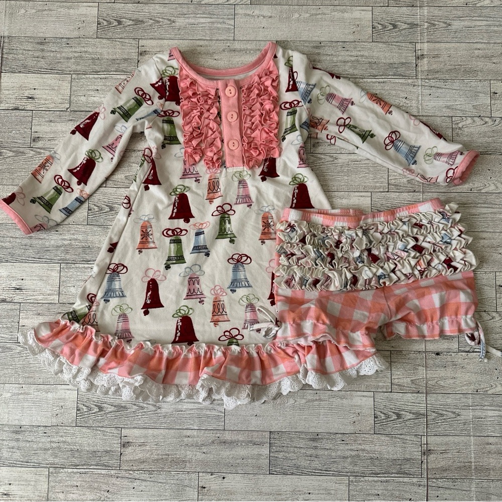 Baby Girls SWEET HONEY set of 2 Bell Christmas Dress with Pockets 2T